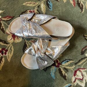 Vince Camuto Metallic Silver Bow Slides